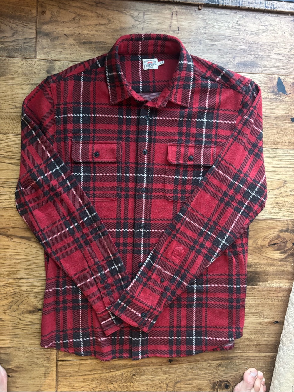 Faherty Legend Sweater - Red and Black Plaid Button-Down